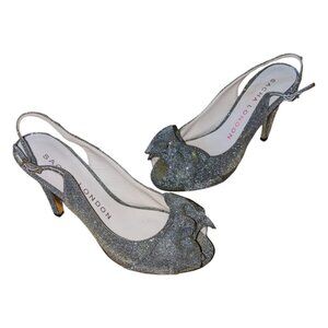 Sacha London| Beauty Metallic Sparkle Slingback Peep-Toe Platform Heels Pumps